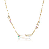 Ethereal Jeweled Paper-clip 14k Gold Necklace