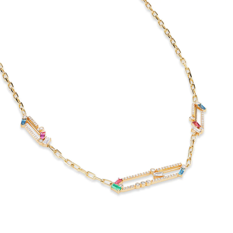 Ethereal Jeweled Paper-clip 14k Gold Necklace