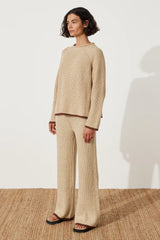 Sand Contrast Rib Knit Jumper