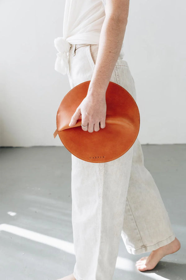 The Pleated Clutch - Saddle