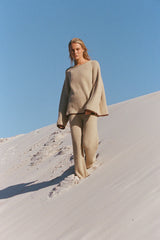 Sand Contrast Rib Knit Jumper