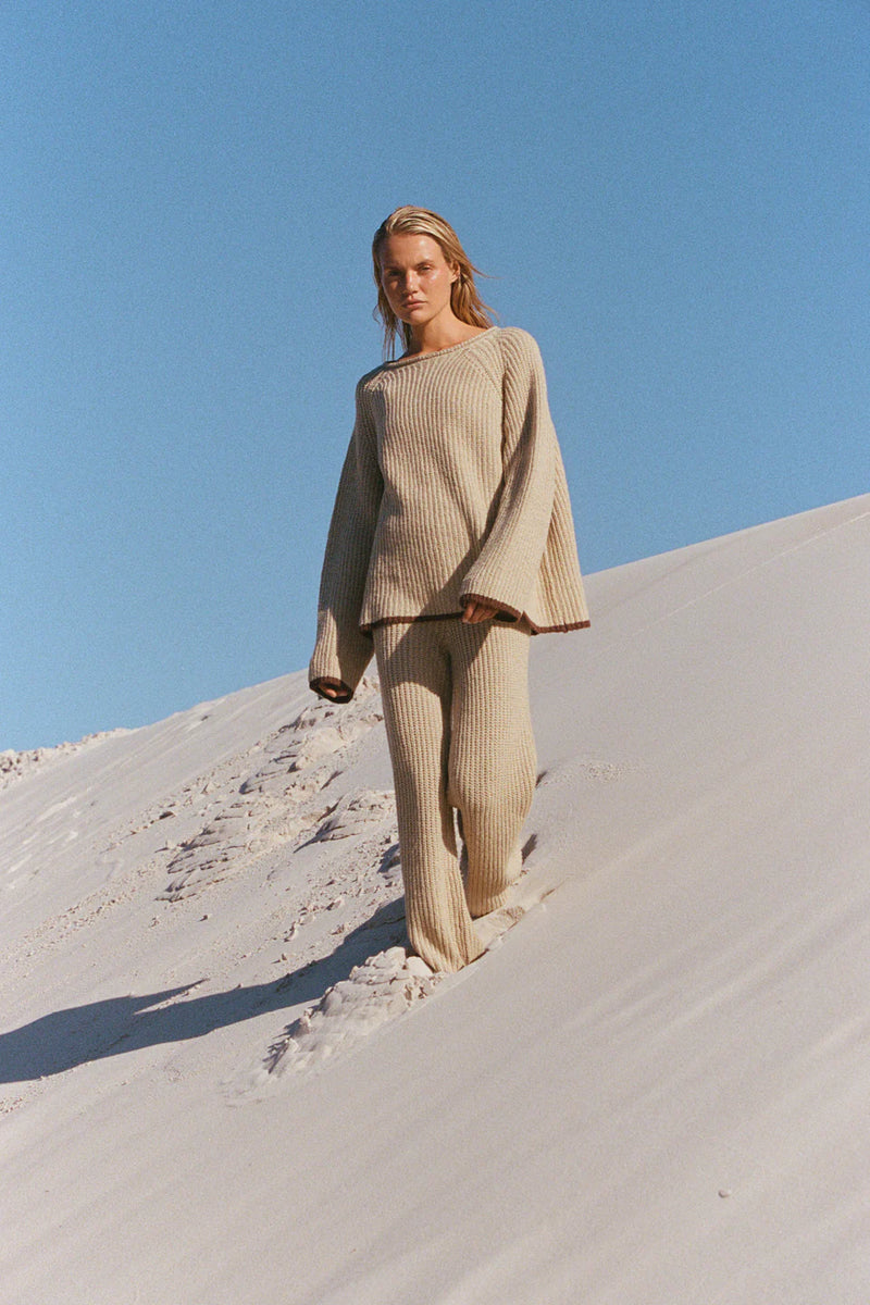 Sand Contrast Rib Knit Jumper